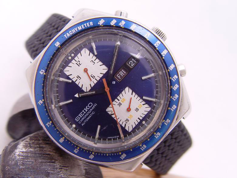 (070703-01) SEIKO Blue Tachymeter Antique Chronograph 6138