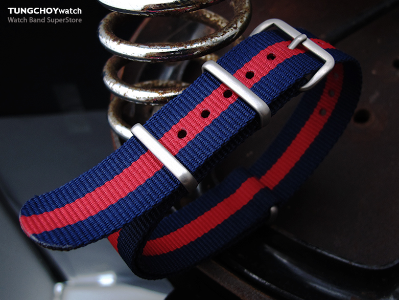 MiLTAT 18mm G10 military watch strap ballistic nylon armband, Brushed - Dark Blue & Red Stripes