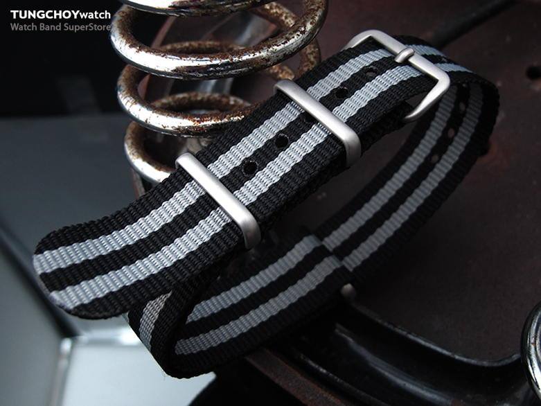 MiLTAT 18mm G10 military watch strap ballistic nylon armband, Brushed - Double Black & Grey Stripes