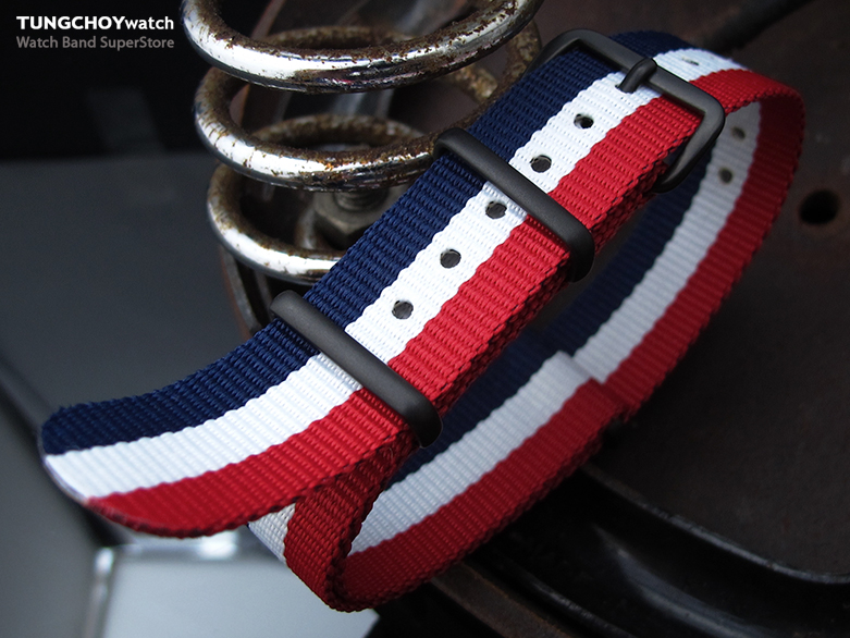 MiLTAT 18mm G10 military watch strap ballistic nylon armband, PVD - French Flag Edition