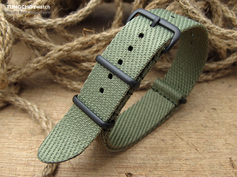 MiLTAT 20mm G10 Military NATO Watch Strap, Waffle Nylon Armband, PVD - Military Green