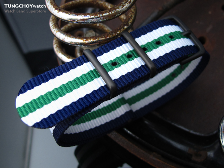 MiLTAT 20mm G10 military watch strap ballistic nylon armband, PVD - Blue, White & Green