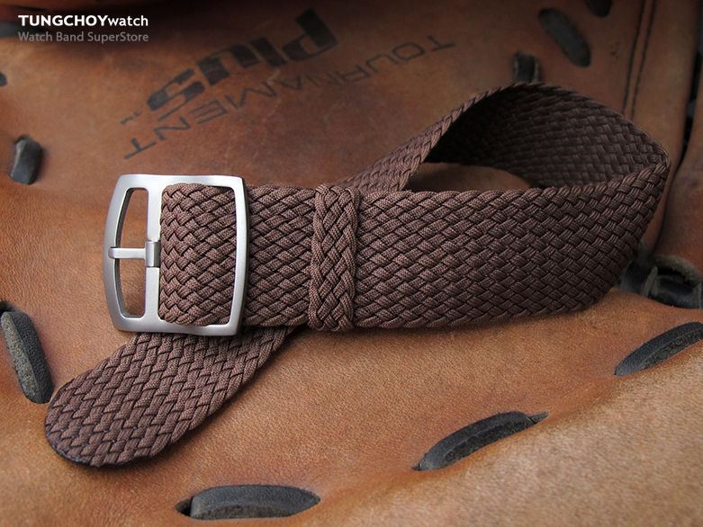 20mm MiLTAT Perlon Watch Strap, Brown, Sandblasted Ladder Lock Slider Buckle