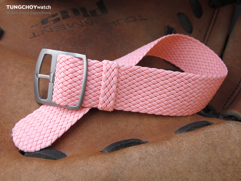 20mm MiLTAT Perlon Watch Strap, Rosa Pink, Sandblasted Ladder Lock Slider Buckle