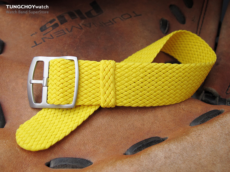 20mm MiLTAT Perlon Watch Strap, Yellow, Sandblasted Ladder Lock Slider Buckle