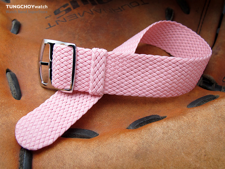 20mm MiLTAT Perlon Watch Strap, Rosa Pink, Polished Ladder Lock Slider Buckle