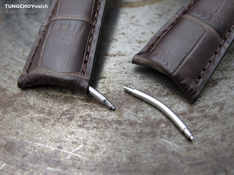 20mm CrocoCalf (Croco Grain) Matte Brown Semi-Curved Watch strap, Brown Stitching, P