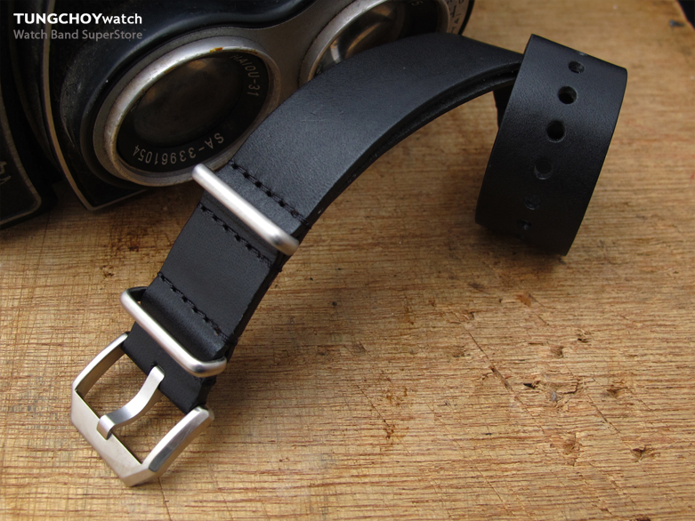 20mm MiLTAT Senno G10 Leather Watch Strap Black, Brushed