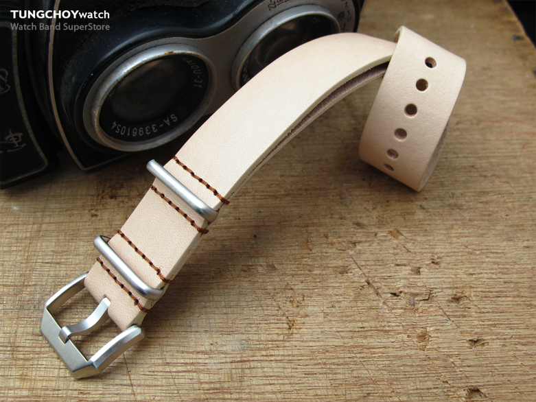 20mm MiLTAT Senno G10 Leather Watch Strap LV Beige, Brushed