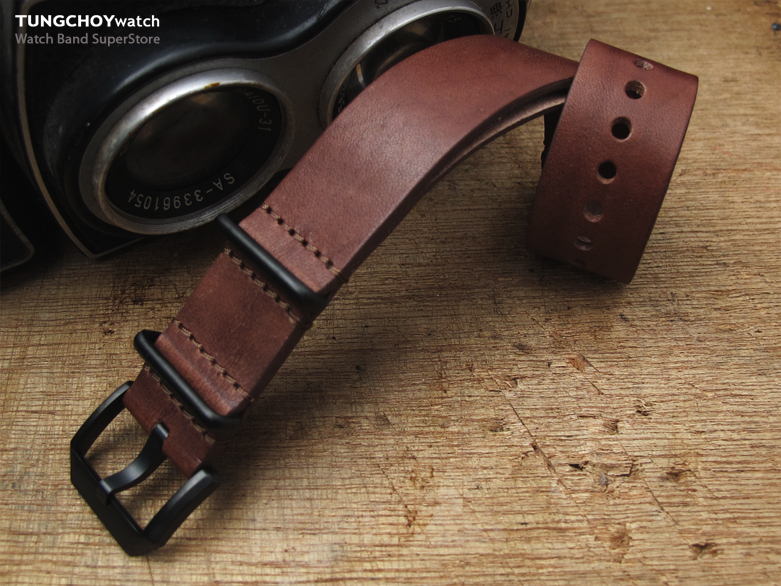 20mm MiLTAT Senno G10 Leather Watch Strap LV Beige, PVD Black