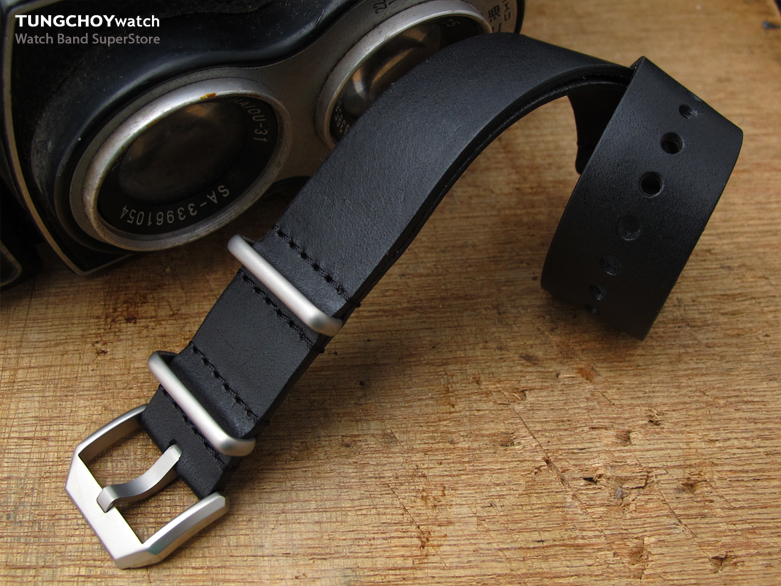 20mm MiLTAT Senno G10 Leather Watch Strap Black, Sandblasted