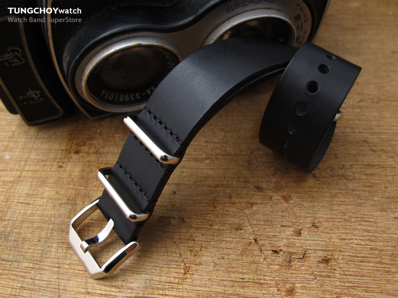 20mm MiLTAT Senno G10 Leather Watch Strap Black, Polished