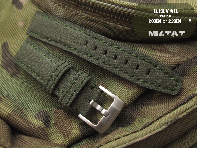 20mm or 21mm or 22mm or 23mm MiLTAT Military Green Canvas Watch Strap in Green Stitches