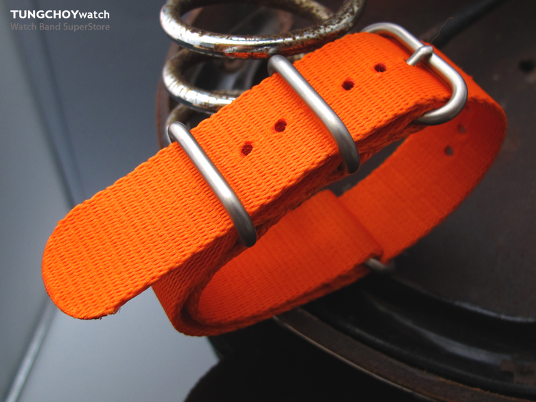 MiLTAT 22mm 3 Rings Zulu military watch strap ballistic nylon armband - Orange & Brushed Hardware