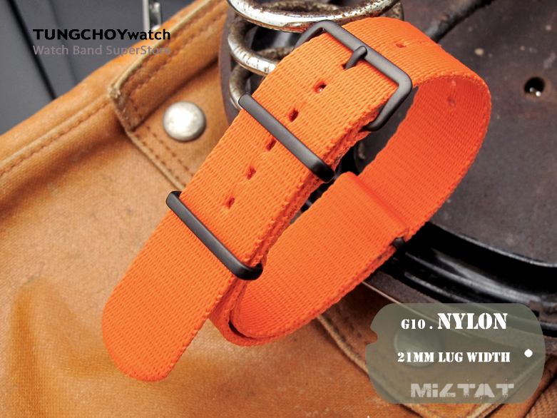 MiLTAT 21mm G10 watch strap ballistic nylon school look armband - Orange, PVD hardware