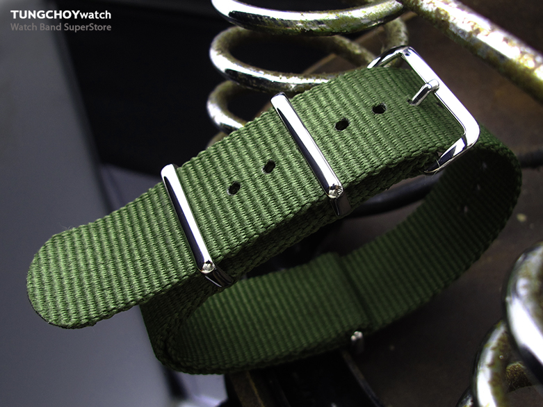 MiLTAT 21mm G10 NATO Military Watch Strap Ballistic Nylon Armband, Polished - Forest Green