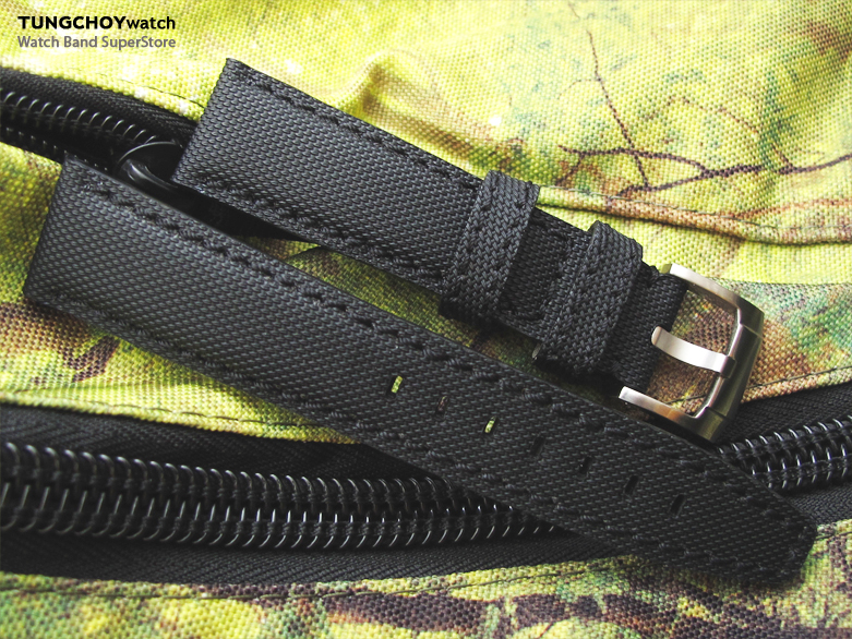 20mm MiLTAT Kevlar Black Watch Strap, Black Stitches