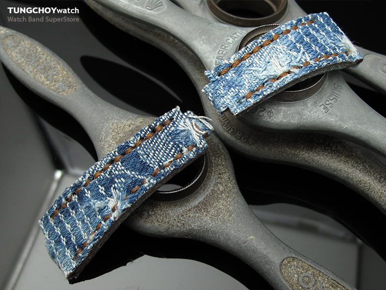 20mm MiLTAT RX Collection 'X' Distressed Denim Replacement Watch Strap Tailor-made for Rolex Submariner & Explorer
