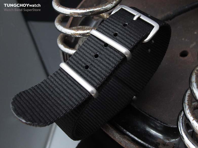 MiLTAT 20mm G10 Military Watch Strap Ballistic Nylon Armband, Brushed - Black