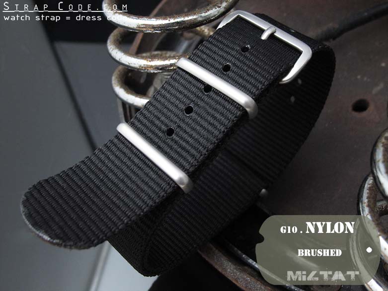 MiLTAT 19mm G10 Military Watch Strap Ballistic Nylon Armband, Brushed - Black