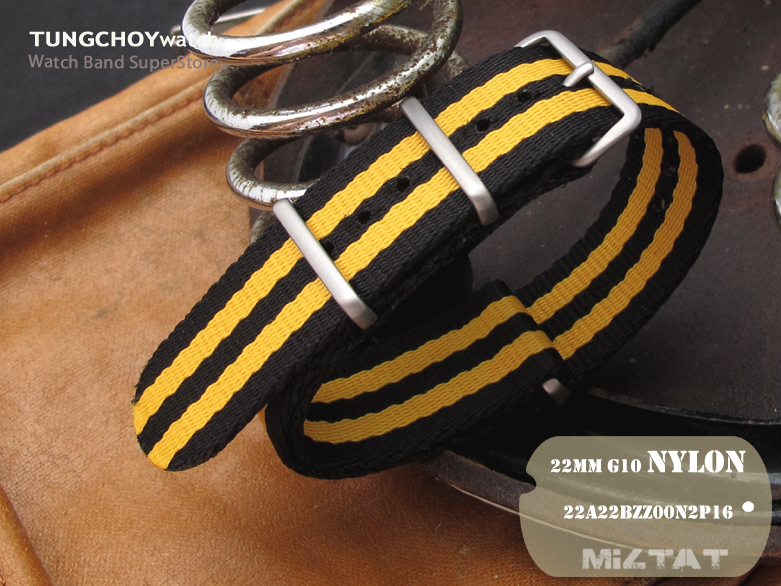 MiLTAT 22mm G10 military watch strap ballistic nylon school look armband - Black & Yellow