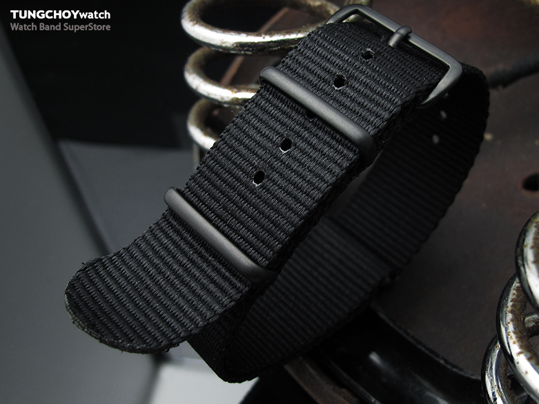 MiLTAT 18mm G10 military watch strap ballistic nylon armband, PVD Black - Black