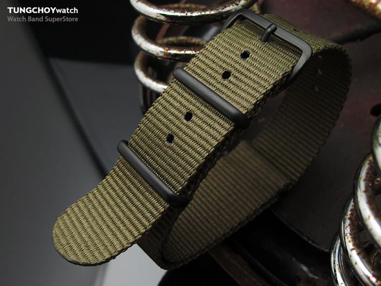 MiLTAT 22mm G10 military watch strap ballistic nylon armband, PVD Black - Military Green