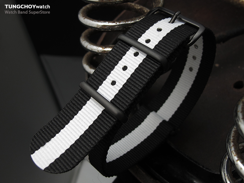 MiLTAT 22mm G10 Military Watch strap ballistic nylon armband, PVD Black - Black, White