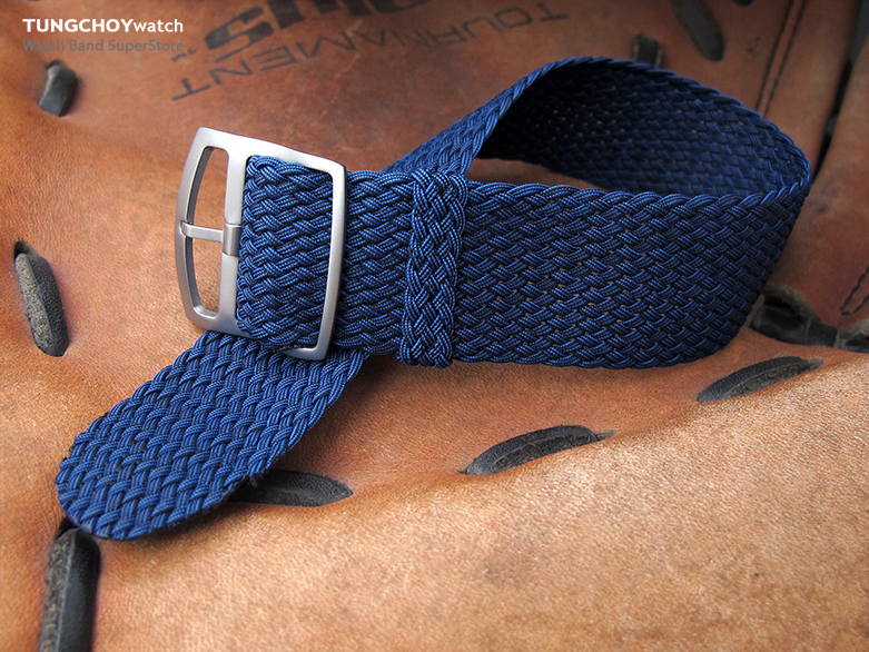 20mm, 22mm MiLTAT Perlon Watch Strap, Dark Blue, Sandblasted Ladder Lock Slider Buckle