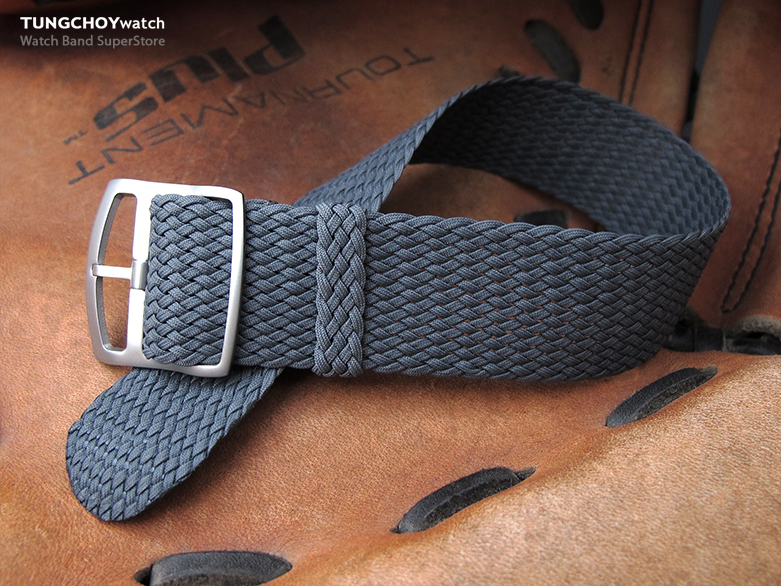 20, 22, 24mm MiLTAT Perlon Watch Strap, Dark Grey, Sandblasted Ladder Lock Slider Buckle