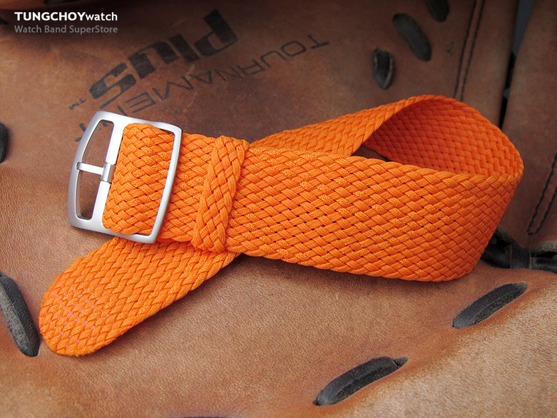 20mm, 22mm MiLTAT Perlon Watch Strap, Orange, Sandblasted Ladder Lock Slider Buckle