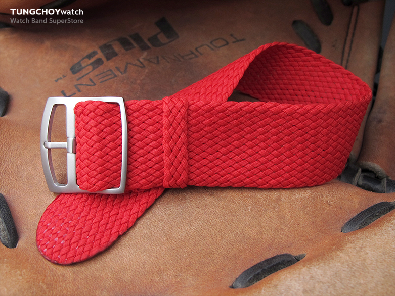 20, 22, 24mm MiLTAT Perlon Watch Strap, Red, Sandblasted Ladder Lock Slider Buckle