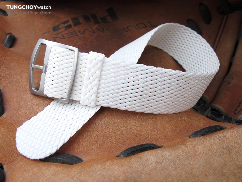 20mm, 22mm MiLTAT Perlon Watch Strap, White, Sandblasted Ladder Lock Slider Buckle