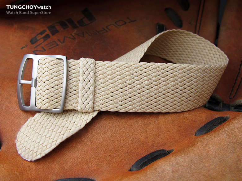 20mm, 22mm MiLTAT Perlon Watch Strap, Beige, Sandblasted Ladder Lock Slider Buckle