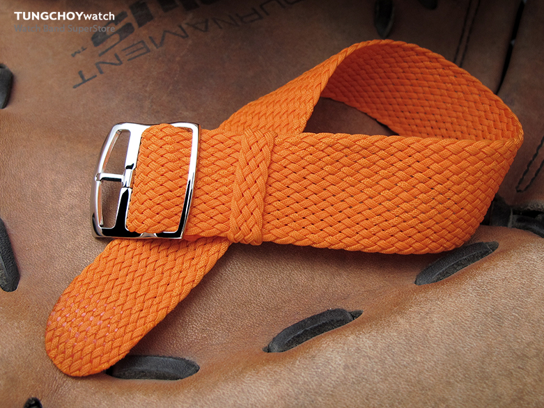 20mm, 22mm MiLTAT Perlon Watch Strap, Orange, Polished Ladder Lock Slider Buckle