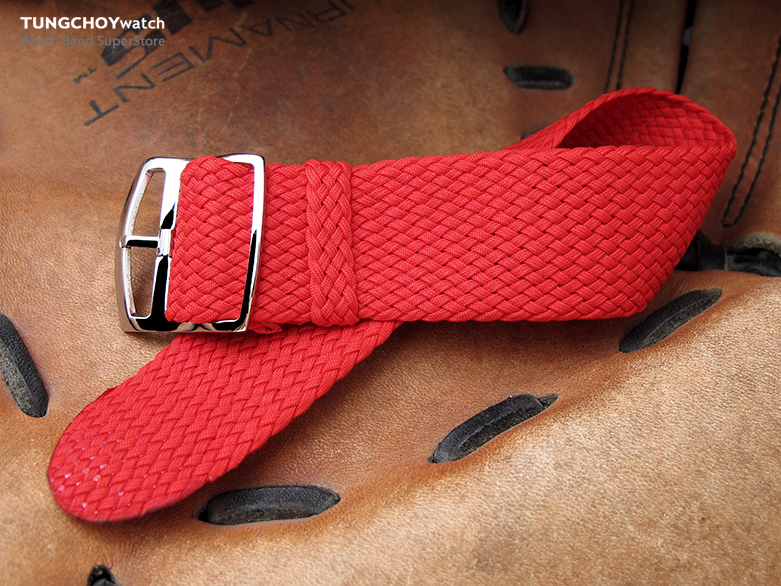 20, 22, 24mm MiLTAT Perlon Watch Strap, Red, Polished Ladder Lock Slider Buckle