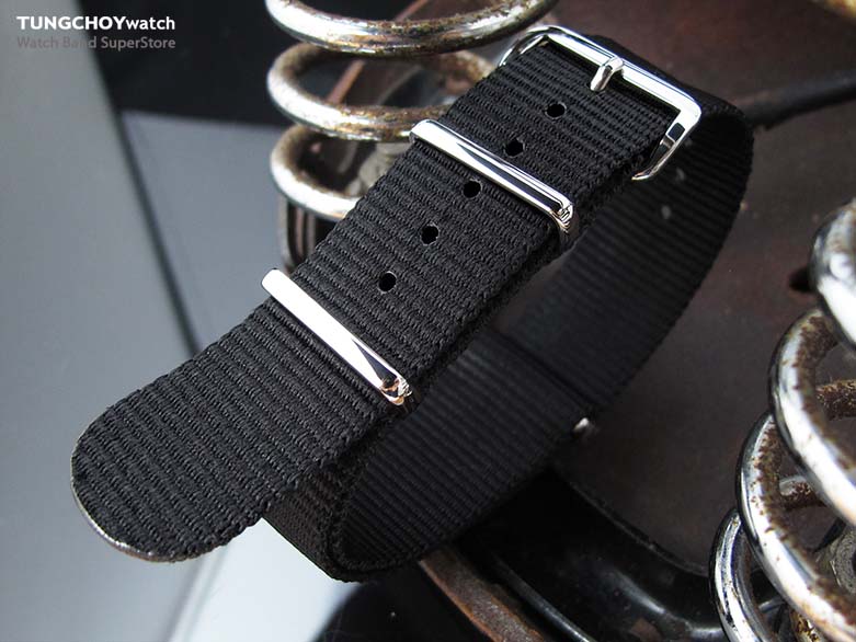 MiLTAT 22mm G10 Military Watch Strap Ballistic Nylon Armband, Polished - Black