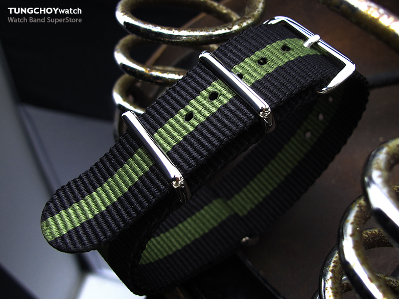 MiLTAT 21mm G10 NATO Military Watch Strap Ballistic Nylon Armband, Polished - Black & Military Green