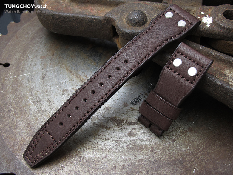 22mm MiLTAT Maroon Cashmere Calf IWC Big Pilot replacement Strap, Rivet