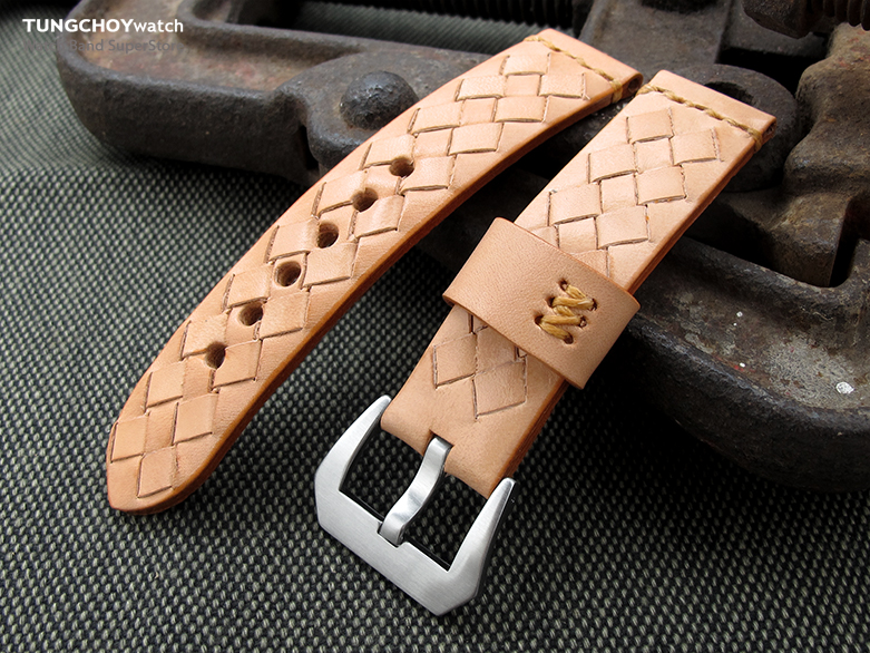 beige hand-braided leather strap