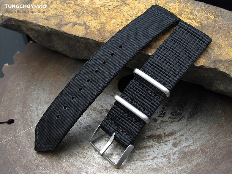 20mm, 22mm Two Piece WW2 G10 Black 3D Nylon, Brushed Buckle
