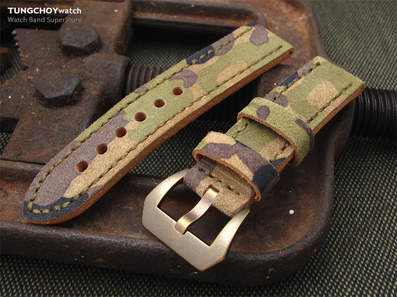 Leather watch strap with bronze 2025 buckle