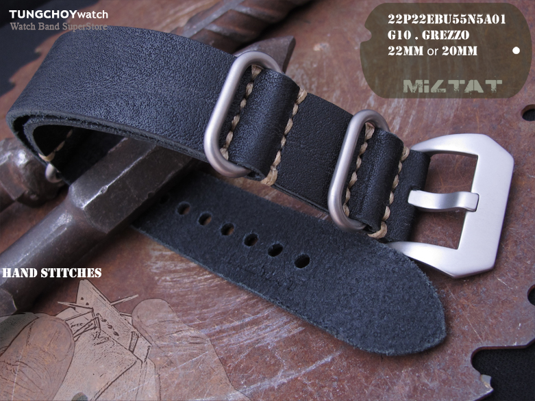 20mm, 22mm MiLTAT G10 Grezzo Zulu watch strap Black BL