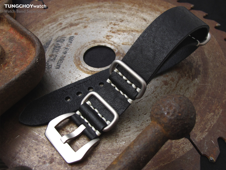 20mm, 22mm MiLTAT G10 Grezzo SQ ZULU Watch Strap Matte Nero Black Geniune Calf, Sandblasted