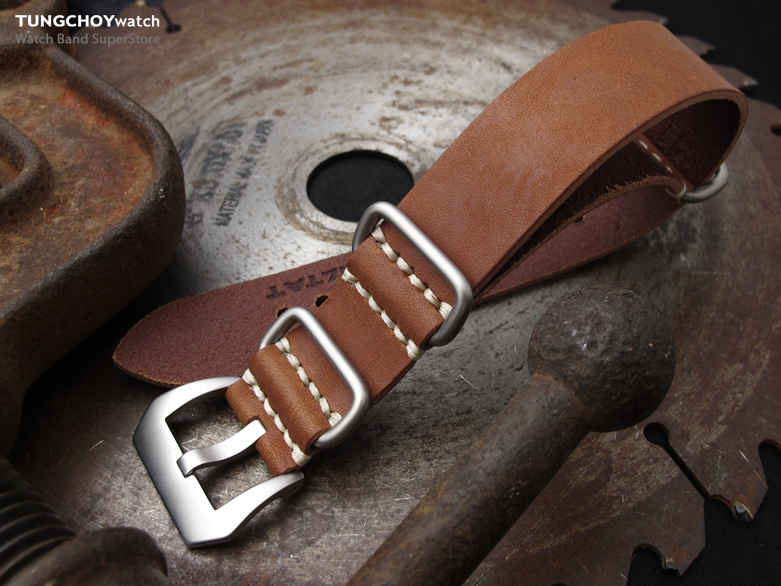 20, 22mm MiLTAT G10 Grezzo SQ ZULU Watch Strap Matte Mahogany Geniune Calf, Sandblasted