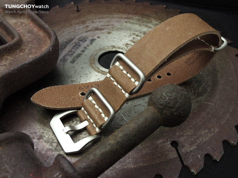 20mm, 22mm MiLTAT G10 Grezzo SQ ZULU Watch Strap Saddle Brown Geniune Calf, Sandblasted