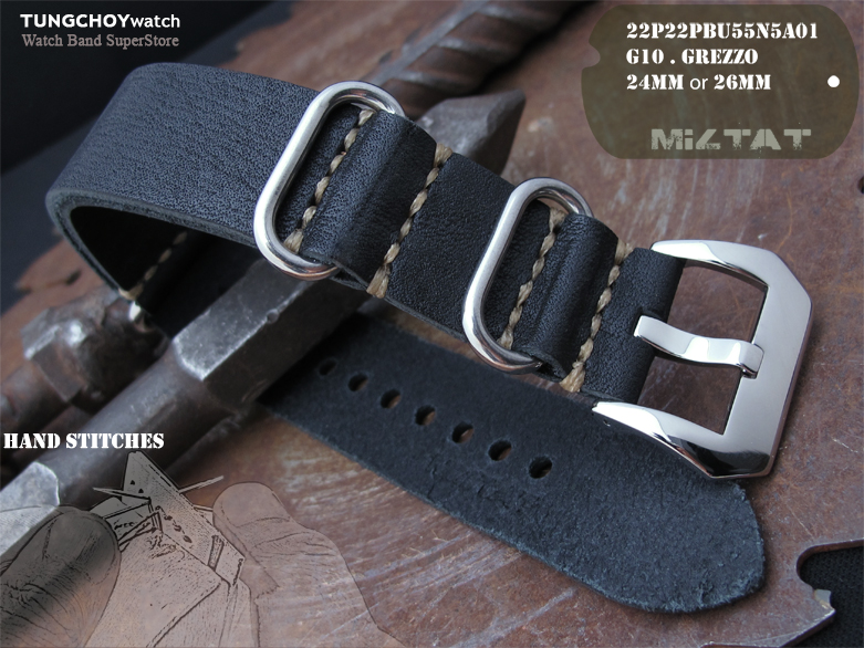 20mm, 22mm MiLTAT G10 Grezzo Zulu watch strap Black P