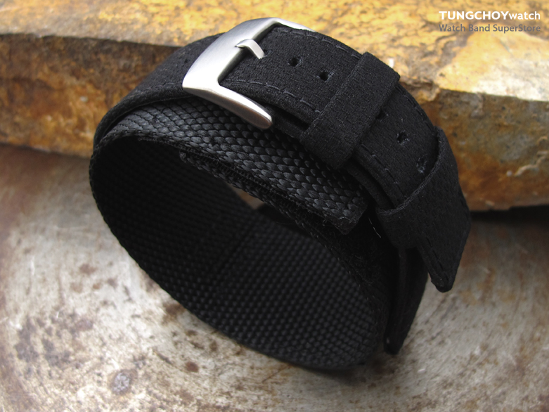 MiLTAT 24mm Double Layer Nylon Black Tactical Hook and Loop Fastener Watch Strap, design for 44mm Panerai Watches, B