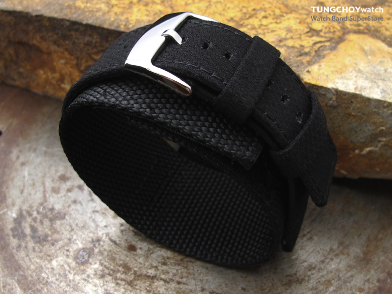 MiLTAT 24mm Double Layer Nylon Black Tactical Hook and Loop Fastener Watch Strap, design for 44mm Panerai Watches, P