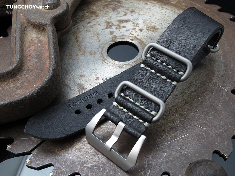 26mm MiLTAT G10 Grezzo SQ ZULU Watch Strap Matte Nero Black Geniune Calf, Sandblasted